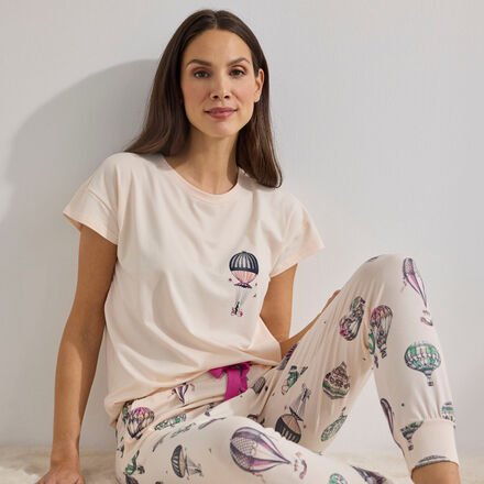 Thumbnail - Kurzarm-Shirt - 47 % Baumwolle, 47 % Modal, 6 % Elasthan, Ballon-Print, Größe 42