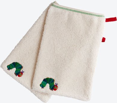 2er-Set Waschhandschuhe Raupe Nimmersatt, 16 x 21 cm, 100% BIO-Baumwolle