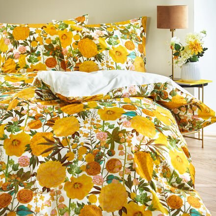 Essenza 2-tlg. Satin-Bettwäsche-Set Florentien Yellow - 155x220 + 80x80 cm, Bio-Baumwolle, GOTS, atmungsaktiv, mit Reißv...