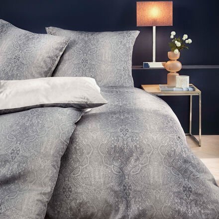 Damast-Bettwäsche 155/220 + 80/80 - Muster "Dark Paisley", 100 % Mako-Baumwolle, veredelt, buntgewebt, Grau-Schwarz, Wen...