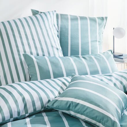 Satin-Wende-Bettwäsche, Breit/Fein, Streifen, Salbeigrün, 135 x 200 + 80 x 80 cm