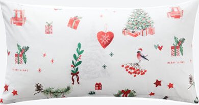 Flanell-Kissenbezug "Christmas Tree" - 40/80 cm, nostalgisches Motiv, Rot/Grün, 100 % Baumwolle