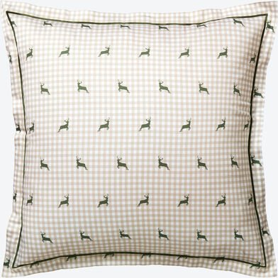 Satin-Kissenbezug, beige/grün, 80 x 80 cm