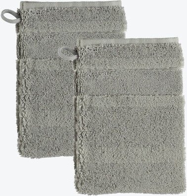 Thumbnail - Waschhandschuh 2er-Set, mit Veloursstreifen Ton-in-Ton, 100 % Baumwolle, Frottier-Velours-Qualität, flauschig und weich,...