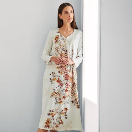 Maxi-Nachthemd, Natur-Blüten, Größe 42