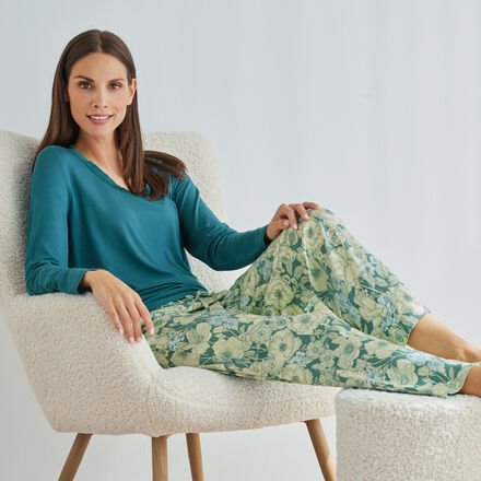 Hose Blüten, grün/natur, Größe XL