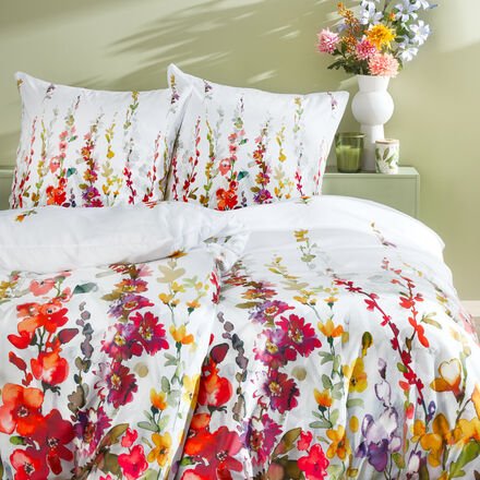 Mako-Satin Bettwäsche Summerflower, 135 x 200 cm + 1 Kissenbezug 80 x 80, 100 % Baumwolle, OEKO-TEX® STANDARD 100, Reißv...