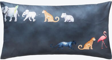 Thumbnail - Satin Kissenbezug Dunkelblau - 40/80 cm, Motiv "Serengeti", umlaufender Keder, 100 % Baumwolle, OEKO-TEX® STANDARD 100