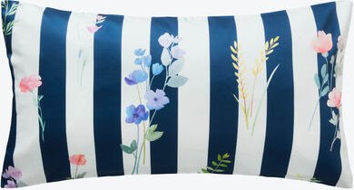 Satin-Kissenbezug Streifen/Blüten - 100 % Mako-Baumwolle, Navy, 40/80 cm