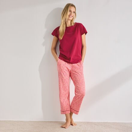 7/8 Hose - 47 % Baumwolle, 47 % Modal, 6 % Elasthan, ca. 89 cm lang, Allover-Print Korallen Rot auf Lachs - Größe XXL