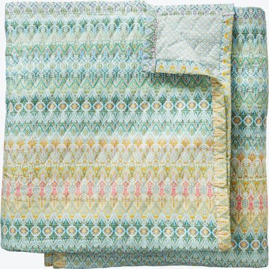 Tagesdecke "Asante" - für ein Doppelbett, 220/260 cm, 100 % Baumwolle, Zickzack-Muster in Grün und Rosa, Wendeseite farb...