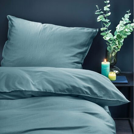 Thumbnail - Satin-Bettwäsche-Set Solid Grau - 155/220 + 80/80 cm, 100 % Baumwolle, OEKO-TEX® STANDARD 100