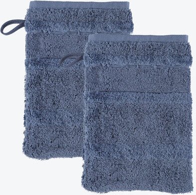 Waschhandschuh 2er-Set, mit Veloursstreifen Ton-in-Ton, 100 % Baumwolle, Frottier-Velours-Qualität, flauschig und weich,...