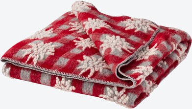 Walk-Wolldecke Karo mit Edelweiss, rot, 145 x 200 cm