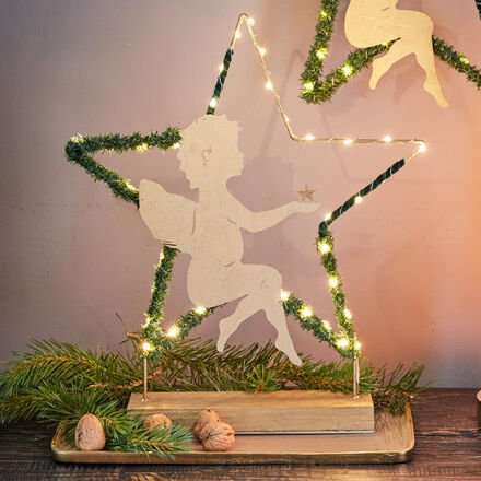 Engel auf Stern, stehend, mit LED