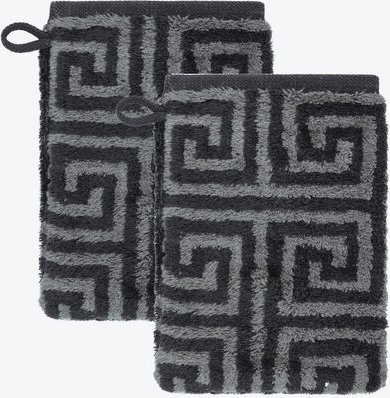 Thumbnail - Waschhandschuh 2er-Set, Mäander-Design, 100 % Baumwolle, Frottier-Velours-Qualität, flauschig und weich, sehr saugfähig,...