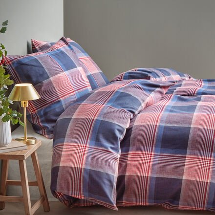 Flanell-Bettwäsche "Multicheck", Blau, 155 x 220 + 80 x 80 cm, 100 % Baumwolle