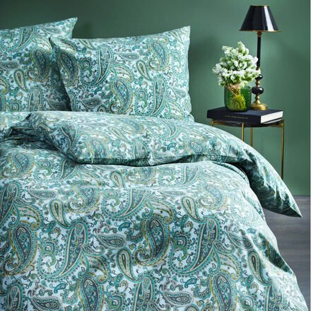 Thumbnail - Flanell-Bettwäsche-Set Paisley - 155/220 + 80/80 cm, Paisley-Muster Grün, 100 % Baumwolle, Reißverschluss, Maschinenwäsc...