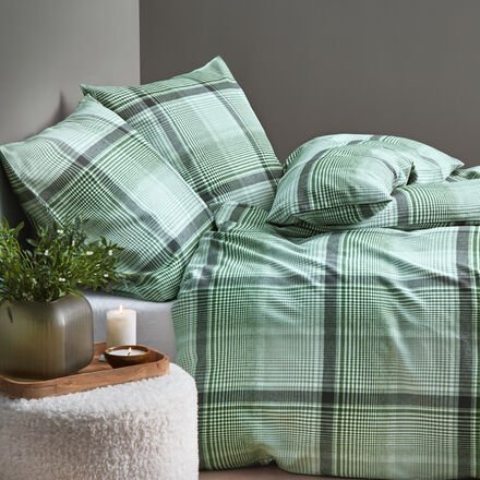 Flanell-Bettwäsche "Multicheck", Grün, 155 x 220 + 80 x 80 cm, 100 % Baumwolle