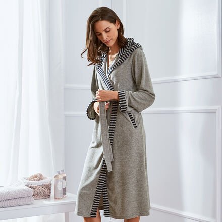 Bademantel mit Kapuze Grau/Navy, Größe M