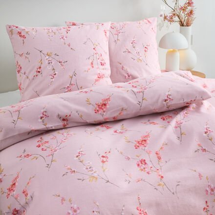 Feinflanell-Bettwäsche "Blütenzweig", Rosa, 135 x 200 + 80 x 80 cm, 100 % Baumwolle