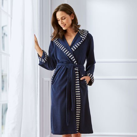 Bademantel mit Kapuze Navy/weiß, Größe M