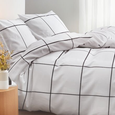 Flanell-Bettwäsche "Quadro", Weiß, 155 x 220 + 80 x 80 cm, 100 % Baumwolle