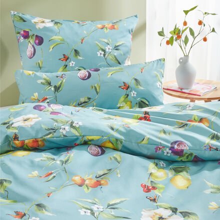 Bio-Satin-Bettwäsche, Mediterran, 155 x 220 + 80 x 80 cm, Blau