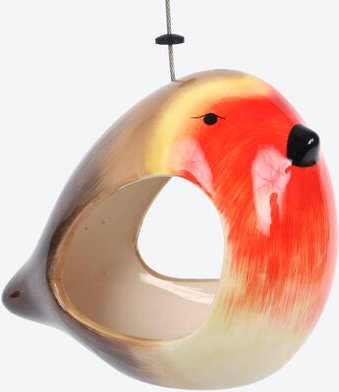 Vogelfutterhaus, Keramik, 18 x 9,2 x 14 cm (B/T/H), frostbeständig, Stahlseil-Schlaufe, farbenfroh