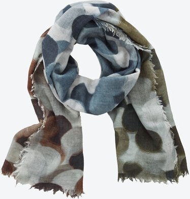 Woll-Webschal, Olive/Blau/Braun/Natur, 100 x 180 cm, 100 % Wolle