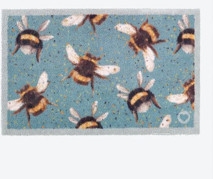 Fußmatte mit Hummelmotiv 50 x 75 cm - 95 % Schmutzaufnahme, saugstark, nachhaltig aus recycelten Materialen, rutschfest,...