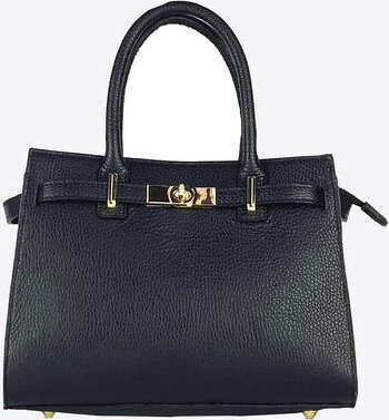Damen-Ledertasche - Vollnarbenleder, Schwarz, glänzend, goldfarbene Hardware, 28/20/14 (L/B/T), Henkellänge 12,5 cm