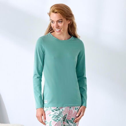 Thumbnail - Langarmshirt Grün - gut kombinierbares Langarmshirt Damen, angenehm weiches Material aus 95 % Bio-Baumwolle, 5 % Elastha...