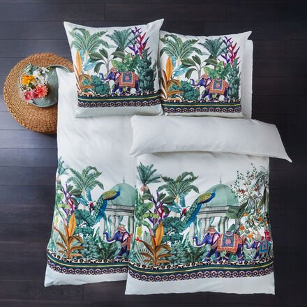 Apelt Satin-Bettwäsche Karma - 135/200 + 80/80 cm, buntes Motiv auf Natur, 100 % Premium-Bio-Baumwolle, GOTS-zertifizier...