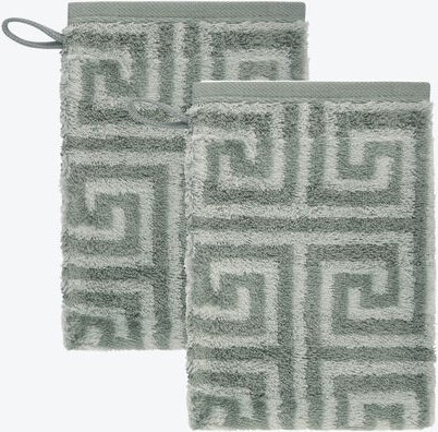 Waschhandschuh 2er-Set, Mäander-Design, 100 % Baumwolle, Frottier-Velours-Qualität, flauschig und weich, sehr saugfähig,...