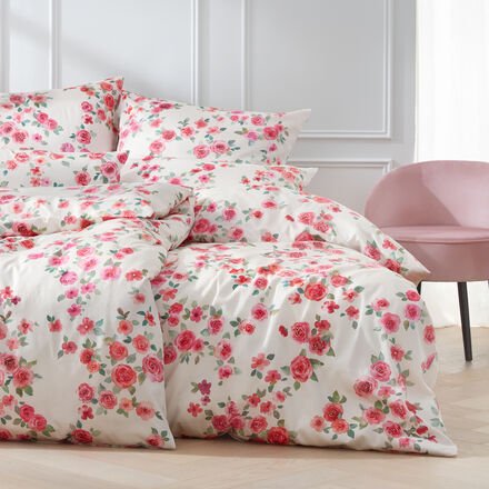 Satin-Bettwäsche English Rose, 155 x 220 + 80 x 80 cm, Natur