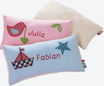 Namenskissen Boot, hellblau