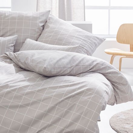 Satin-Wende-Bettwäsche Karo, 135 x 200 + 80 x 80 cm, Beige
