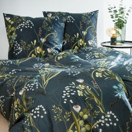 Satin Bettwäsche Krokus, 135 x 200 cm + 1 Kissenbezug 80 x 80, 100 % Baumwolle, Anthrazit, OEKO-TEX® MADE IN GREEN, Reiß...