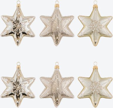 Thumbnail - 6er Set Christbaumschmuck, Stern Creme/Gold, klein, Ø 6
