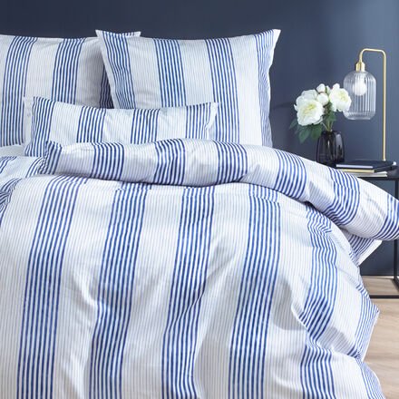 Thumbnail - 2-tlg. Mako-Satin-Bettwäsche-Set 155 x 220 + 80 x 80 cm - Mediterrane Multistreifen, 100 % Baumwolle, knitterarm, pflege...