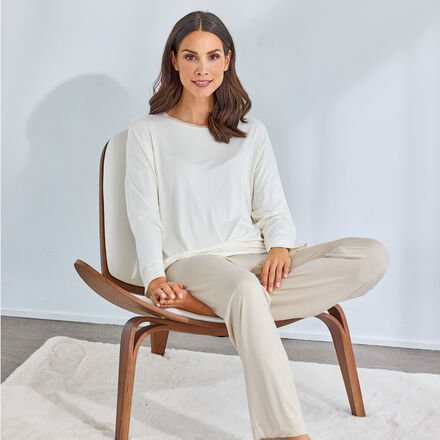 Pyjama - 95 %Bambus, 5 % Elasthan, Creme/Beige, Größe 46