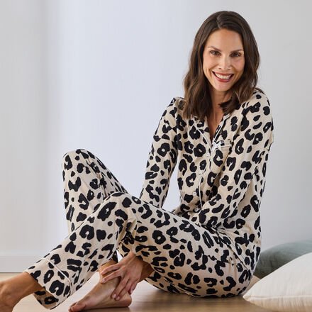 Pyjama "Animalprint", Beige/Schwarz/Weiß, Größe XXL, 100 % Baumwolle