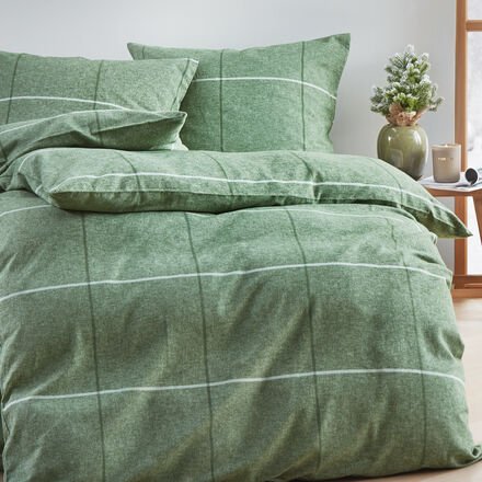 Flanell-Bettwäsche "Quadro", Grün, 155 x 220 + 80 x 80 cm, 100 % Baumwolle