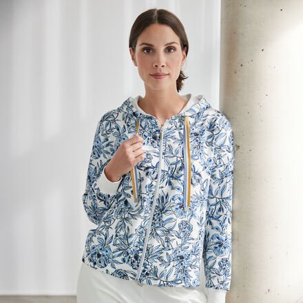 Sweatjacke Allover Natur/blau, Größe 46