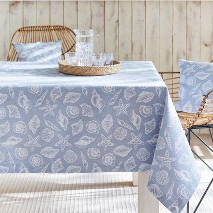 Thumbnail - Jacquard Tischdecke Muschel, 85 x 85 cm, Blau