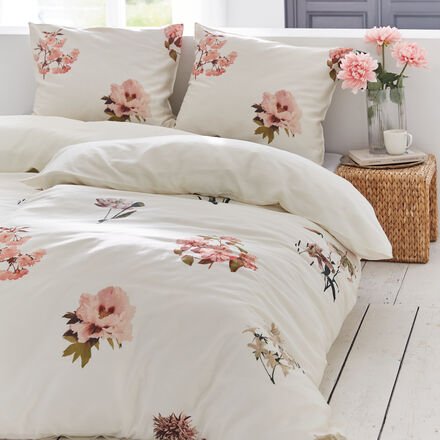 Satin-Bettwäsche Fleur, Natur, 155 x 220 + 80 x 80 cm