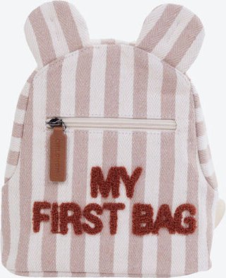 Thumbnail - Kinderrucksack "My first bag" - Bestickt, kompakt, leicht, Nude-gestreift, Praktische Fächeraufteilung, Sicherheitsgurt,...