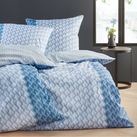 Satin-Wende-Bettwäsche, Blue allover, 155 x 220 + 80 x 80 cm