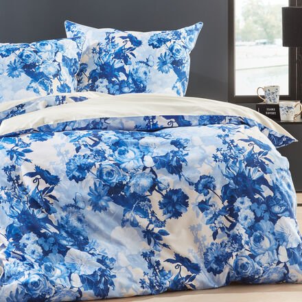 Satin-Wende-Bettwäsche, New Delft, 155 x 220 + 80 x 80 cm